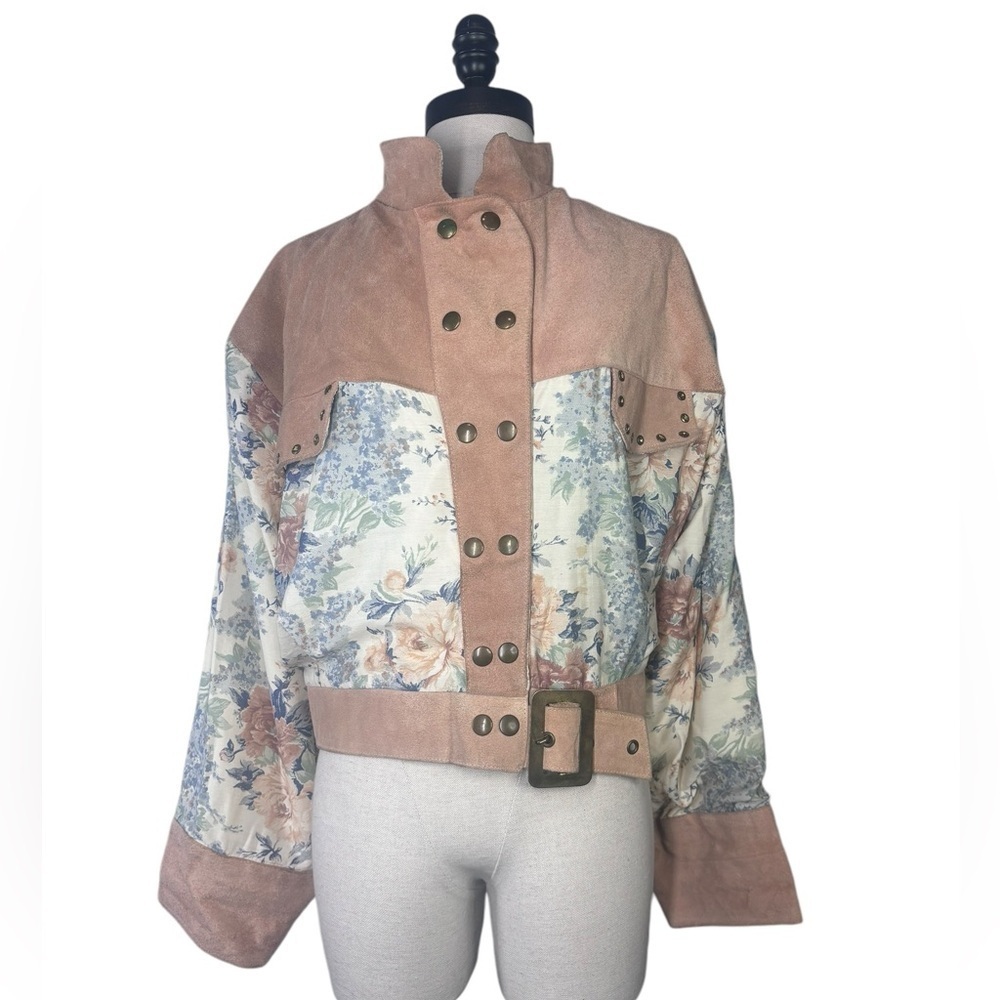 Prestige vintage floral and suede bomber jacket